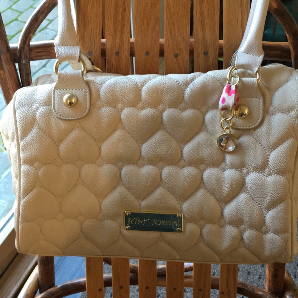 Betsey Johnson cream color quilted hearts handbag